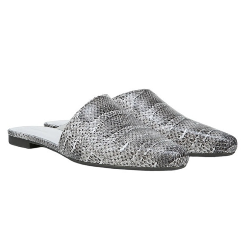 Vince Gray Snake-Embossed Leather Gena Asymmetrical Flat Mule Shoes 8 - Picture 1 of 15